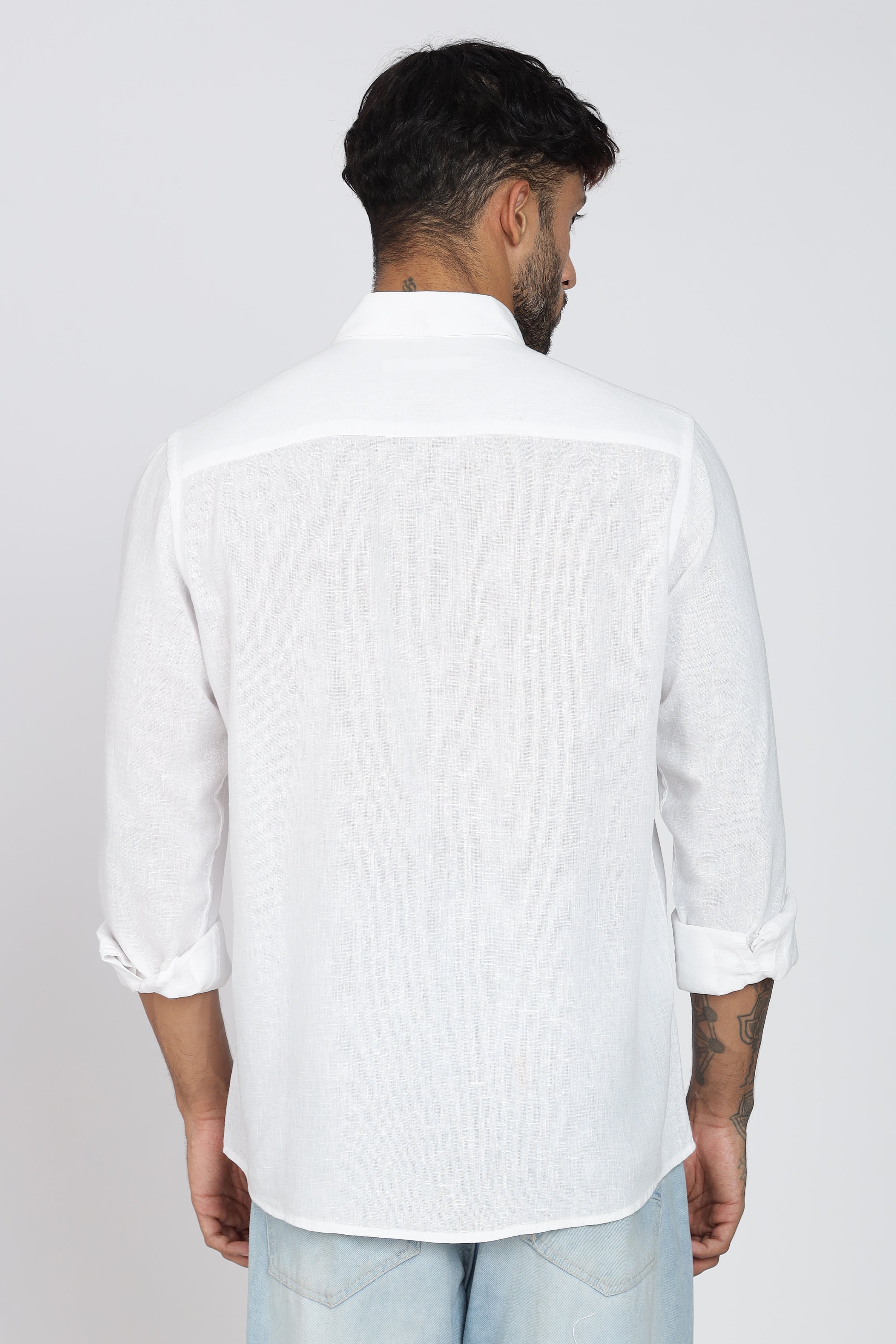 Men's Full Sleeves Plain White Shirt | Imported Linen Fabric| Formal & Party Wear
