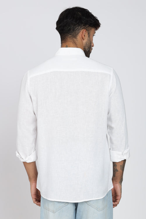 Men's Full Sleeves Plain White Shirt | Imported Linen Fabric| Formal & Party Wear