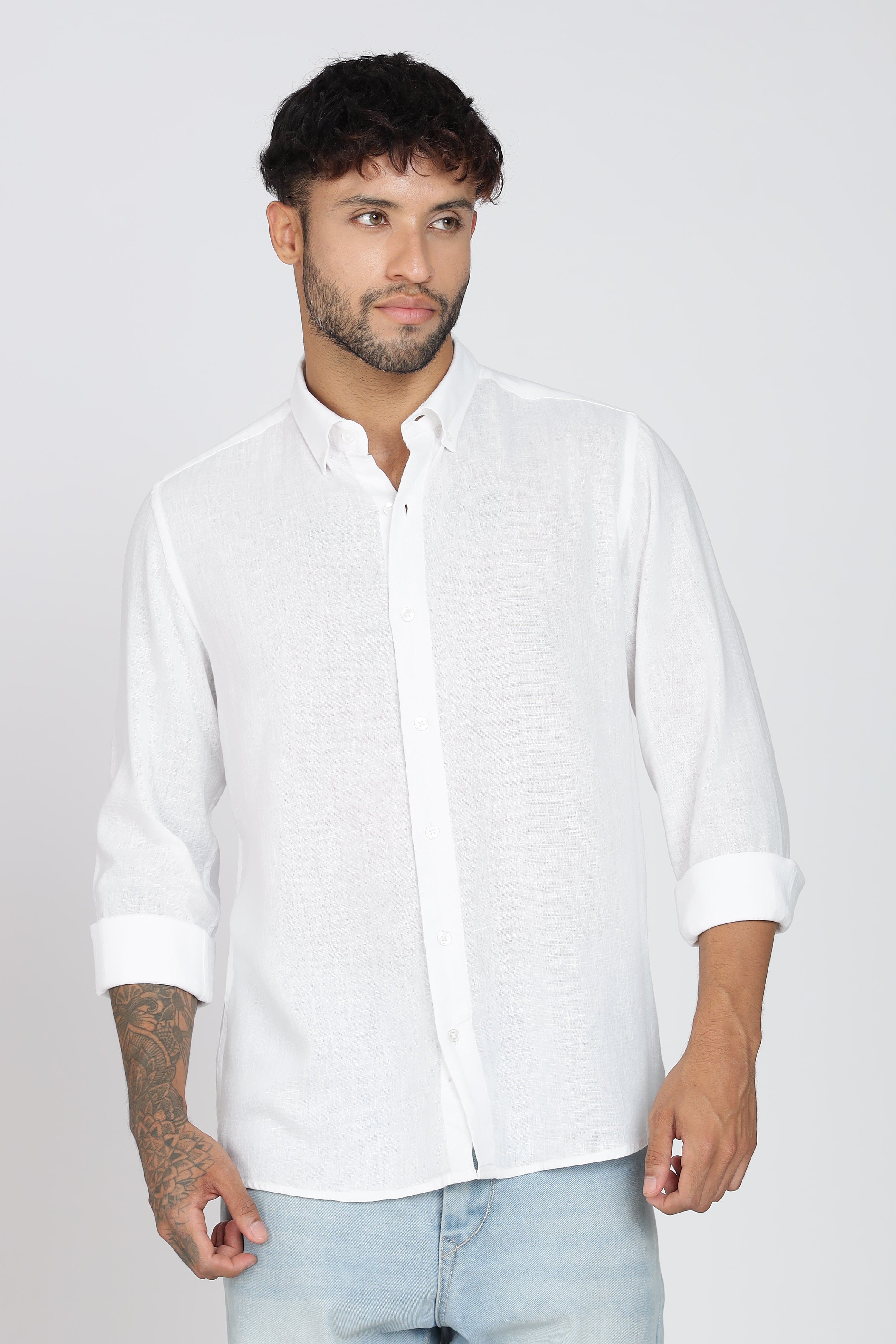 Men's Full Sleeves Plain White Shirt | Imported Linen Fabric| Formal & Party Wear