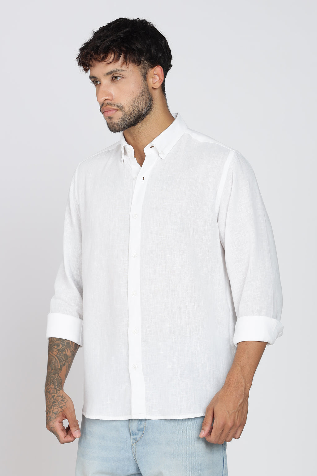 Men's Full Sleeves Plain White Shirt | Imported Linen Fabric| Formal & Party Wear