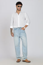 Men's Full Sleeves Plain White Shirt | Imported Linen Fabric| Formal & Party Wear