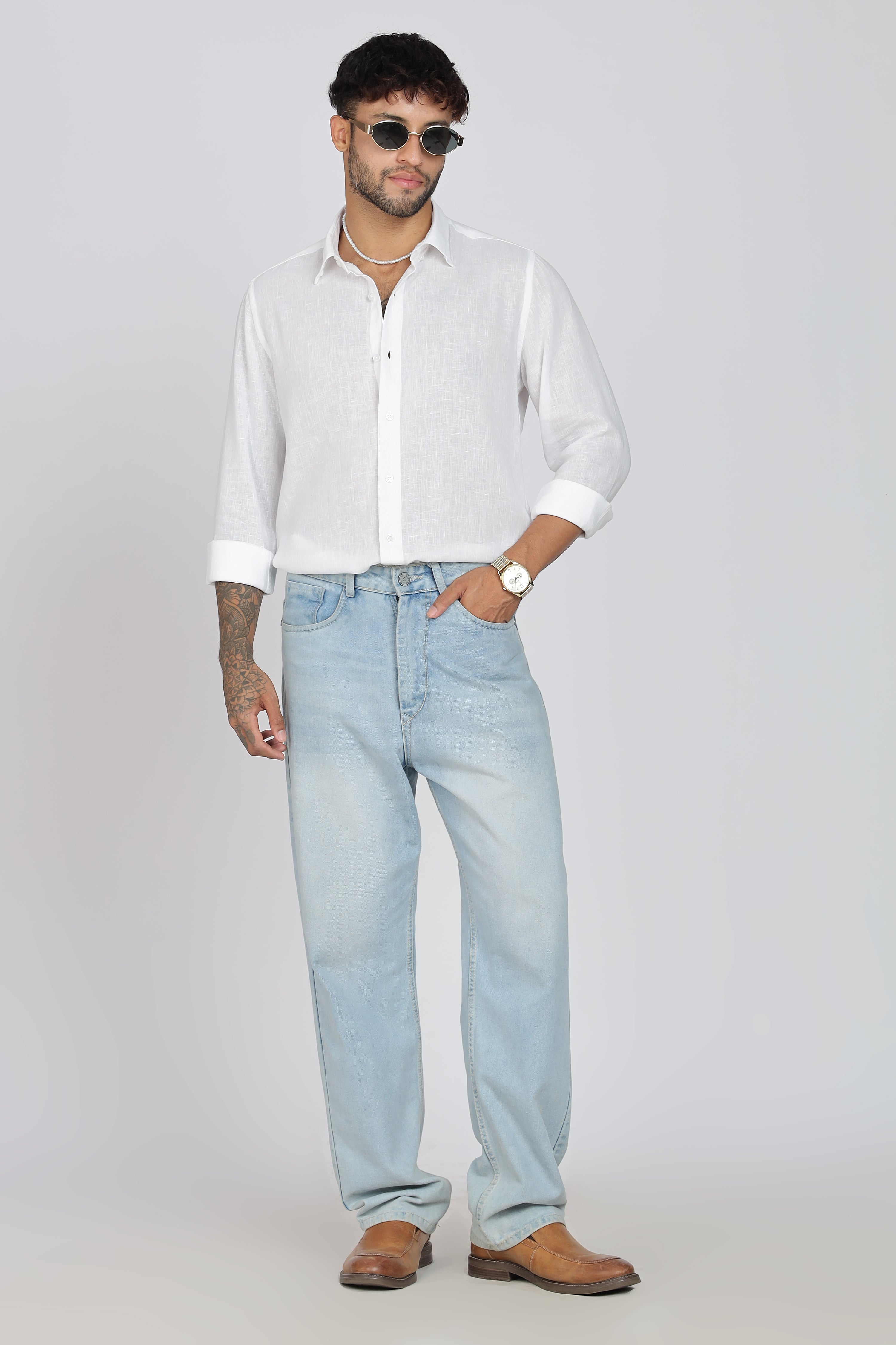 Men's Full Sleeves Plain White Shirt | Imported Linen Fabric| Formal & Party Wear