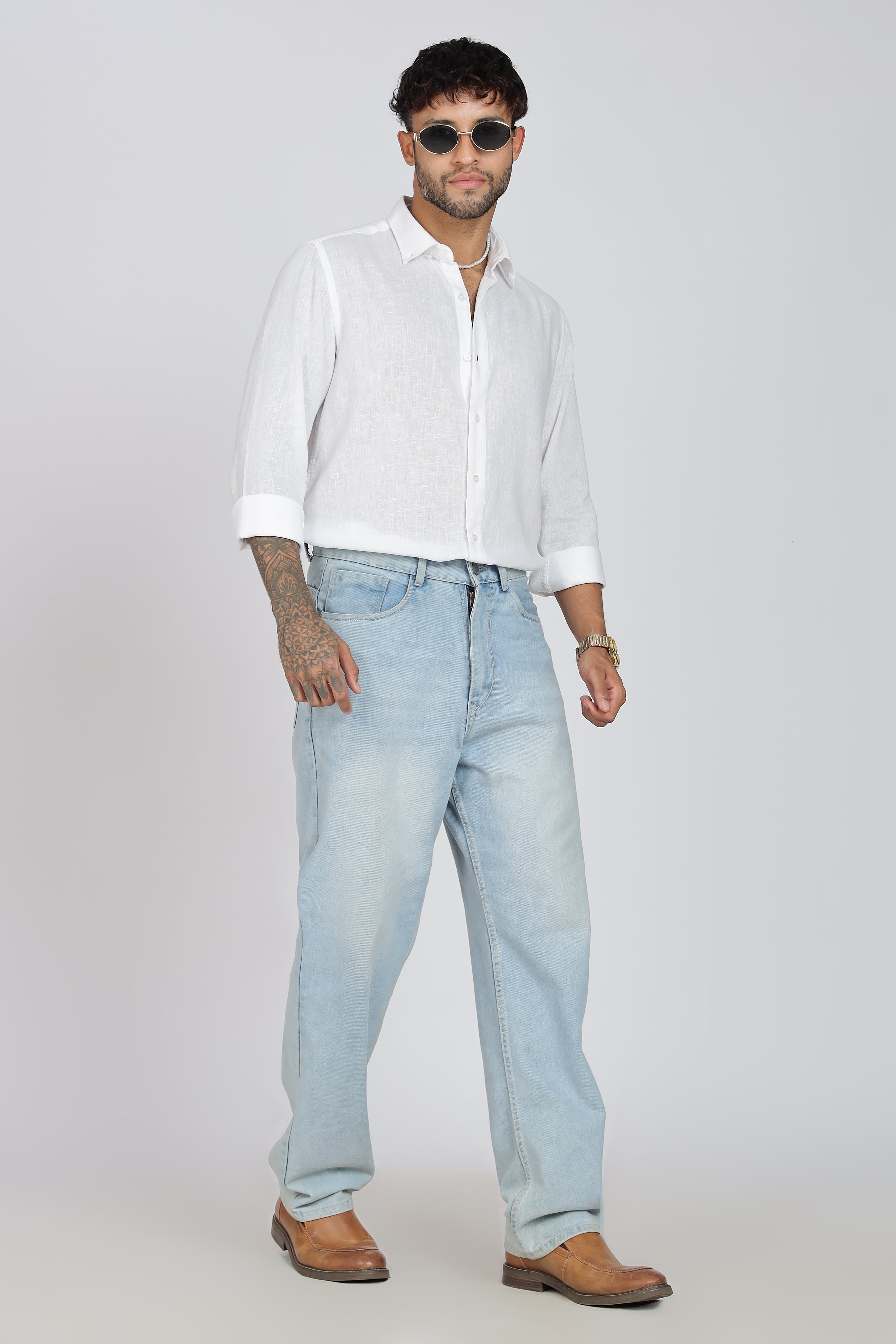 Men's Full Sleeves Plain White Shirt | Imported Linen Fabric| Formal & Party Wear