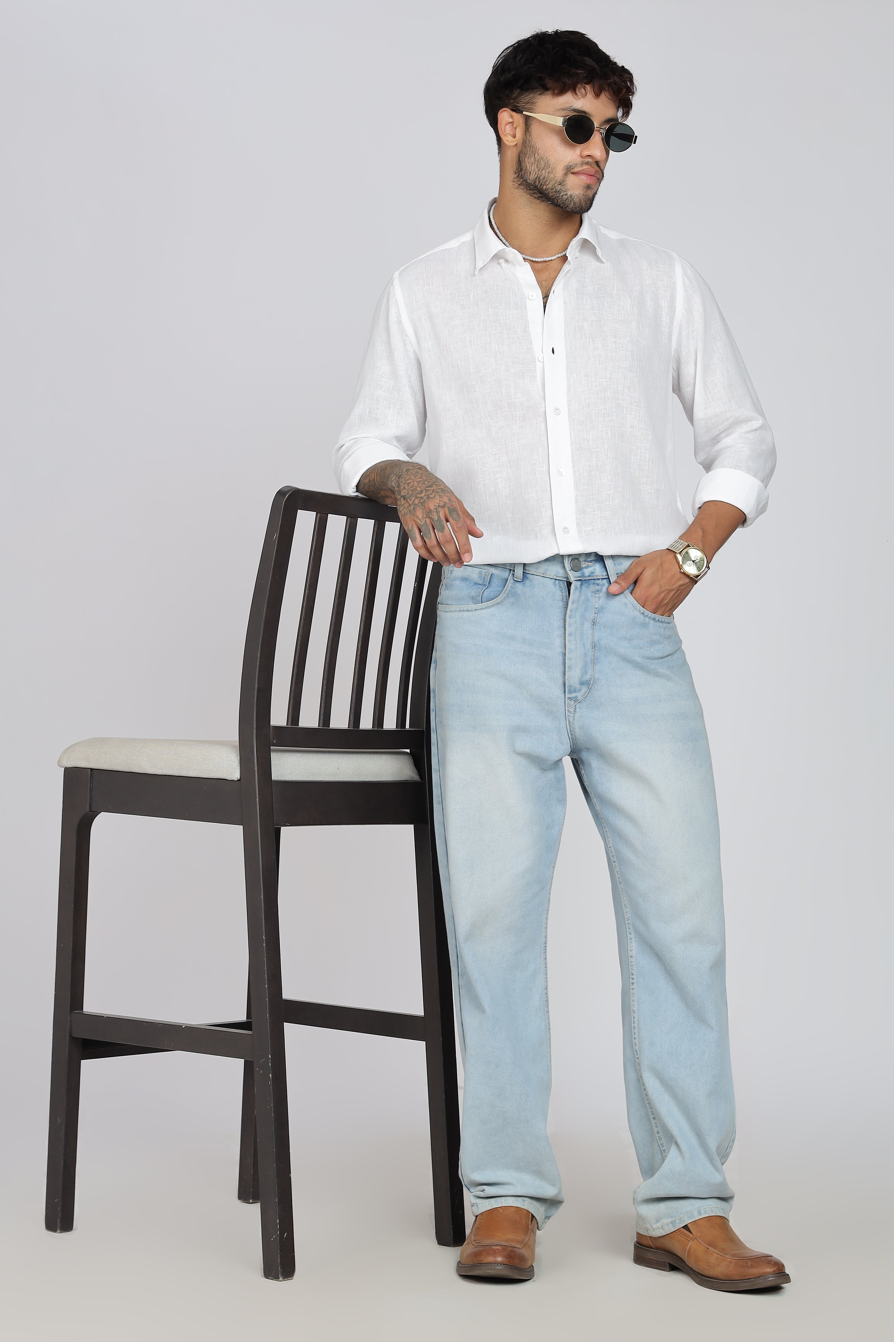 Men's Full Sleeves Plain White Shirt | Imported Linen Fabric| Formal & Party Wear