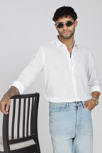 Men's Full Sleeves Plain White Shirt | Imported Linen Fabric| Formal & Party Wear