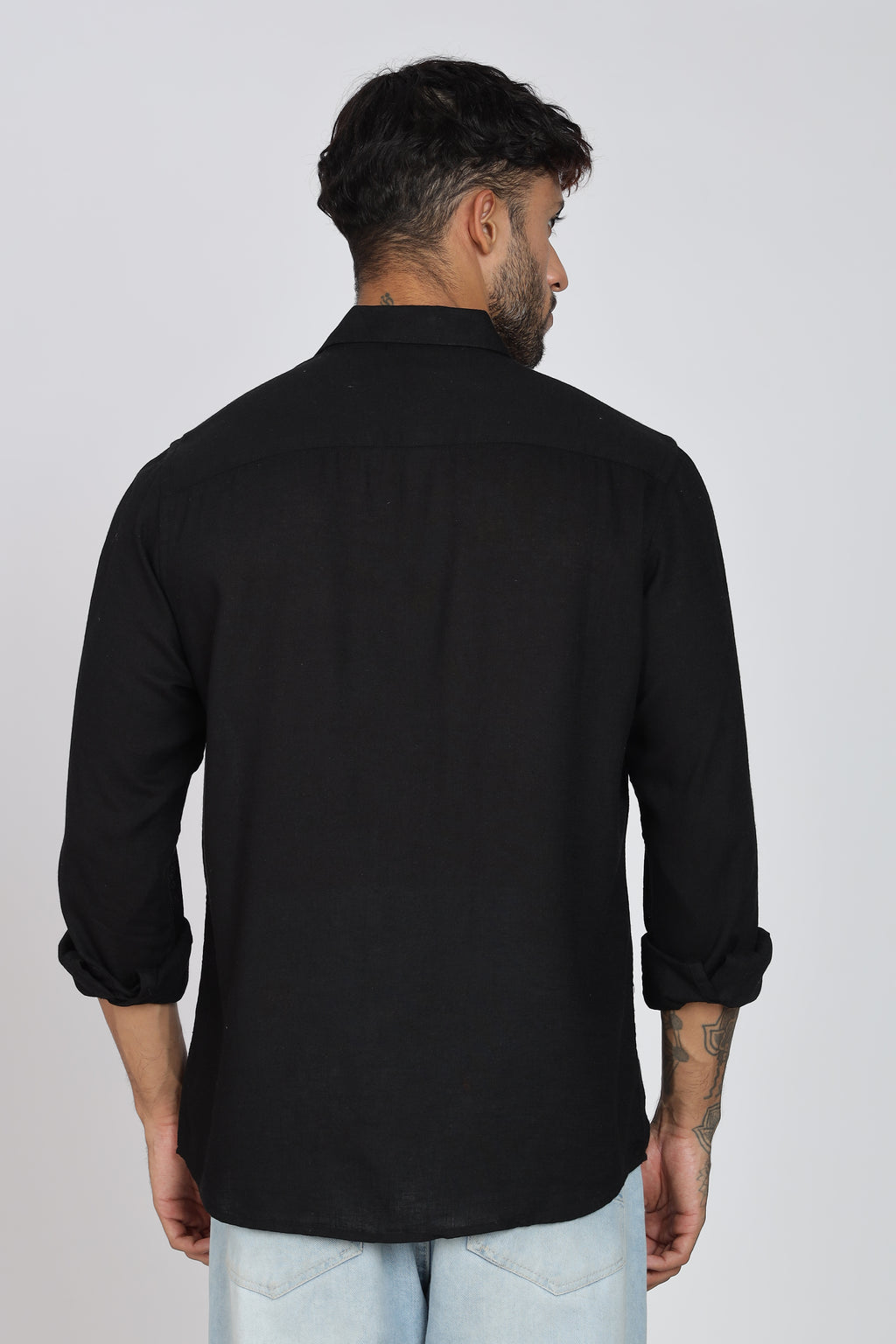 Men's Full Sleeves Plain Black Shirt | Imported Linen Fabric| Formal & Party Wear