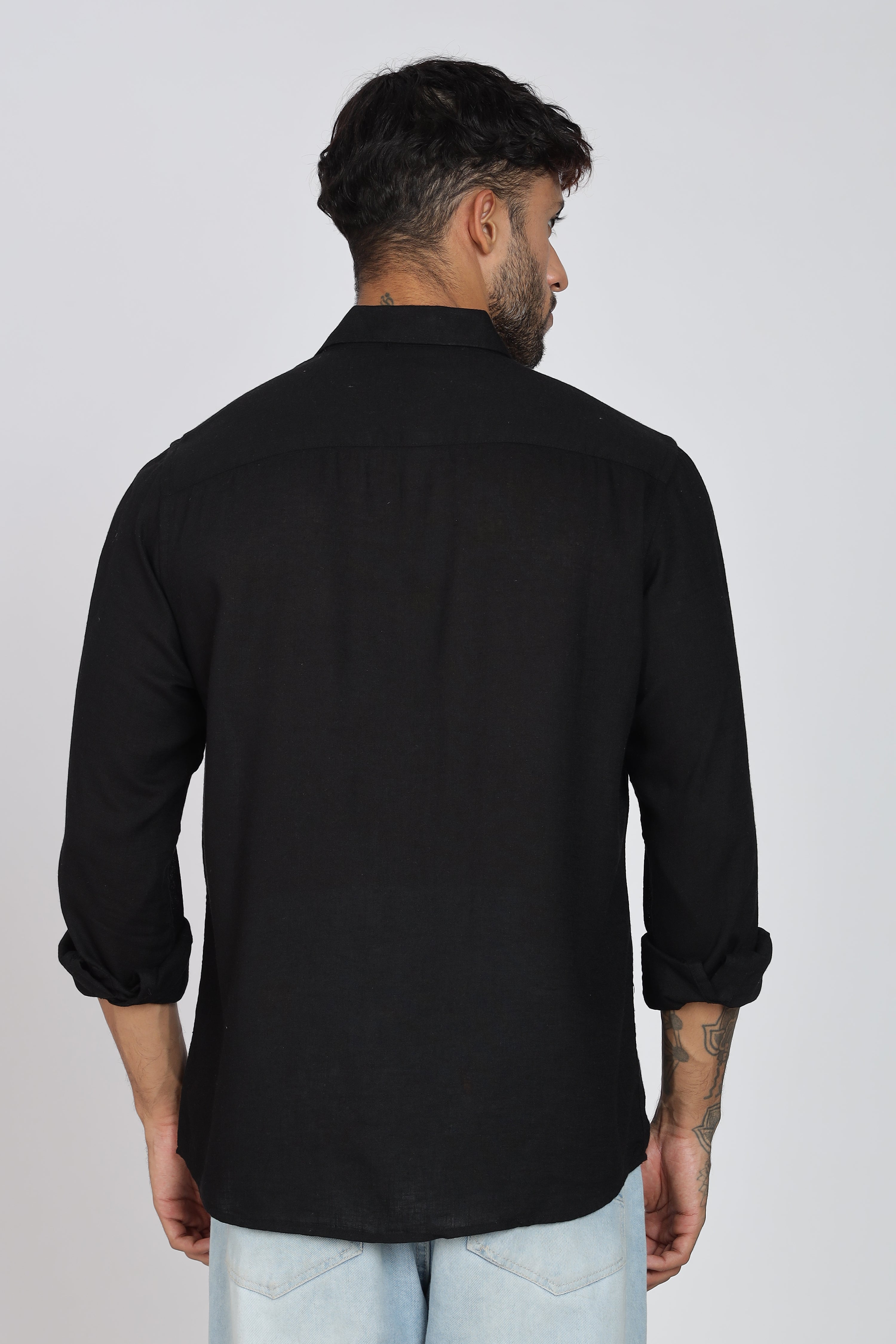 Men's Full Sleeves Plain Black Shirt | Imported Linen Fabric| Formal & Party Wear