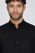 Men's Full Sleeves Plain Black Shirt | Imported Linen Fabric| Formal & Party Wear