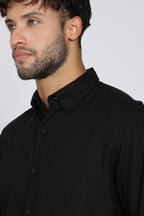Men's Full Sleeves Plain Black Shirt | Imported Linen Fabric| Formal & Party Wear