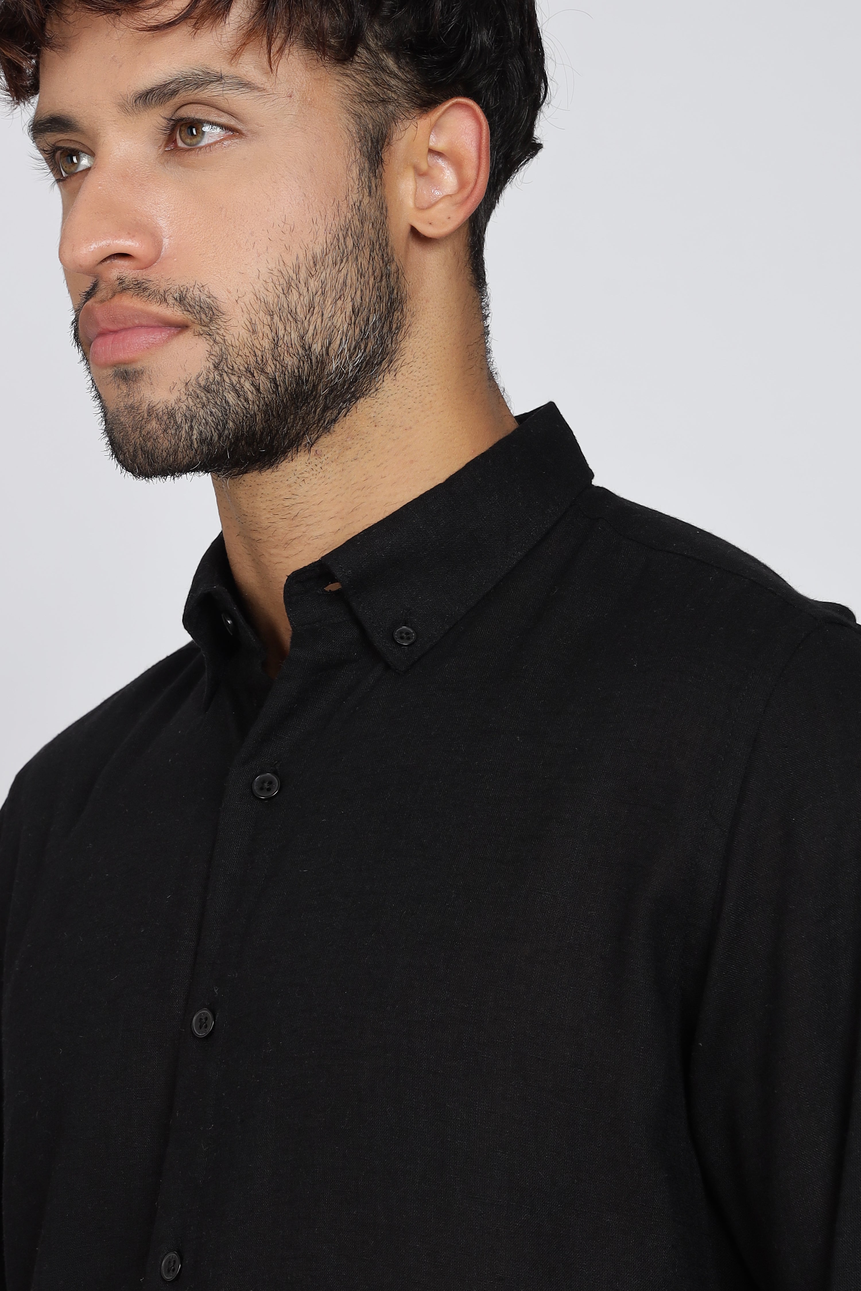 Men's Full Sleeves Plain Black Shirt | Imported Linen Fabric| Formal & Party Wear
