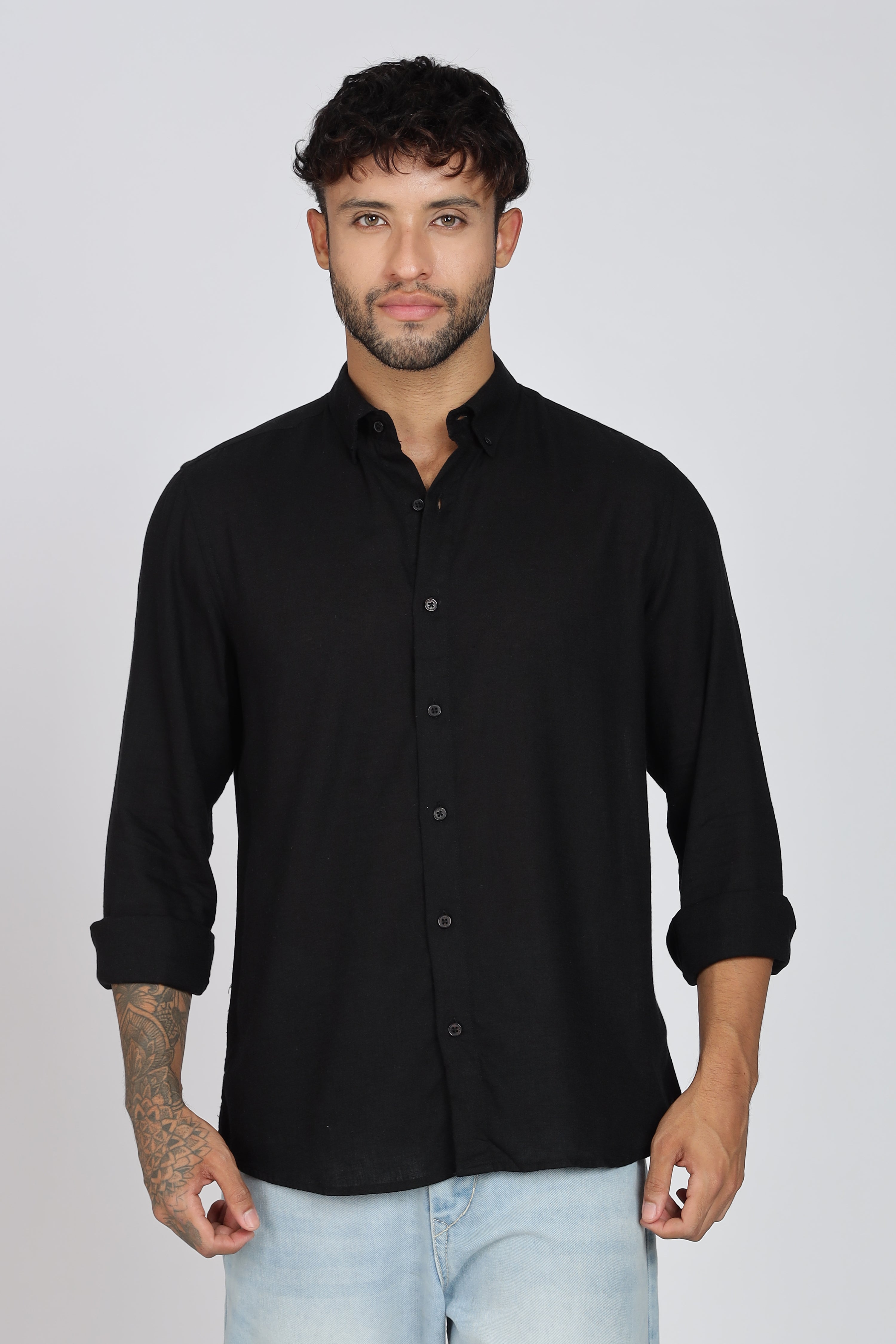 Men's Full Sleeves Plain Black Shirt | Imported Linen Fabric| Formal & Party Wear
