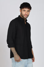 Men's Full Sleeves Plain Black Shirt | Imported Linen Fabric| Formal & Party Wear