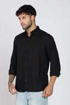 Men's Full Sleeves Plain Black Shirt | Imported Linen Fabric| Formal & Party Wear