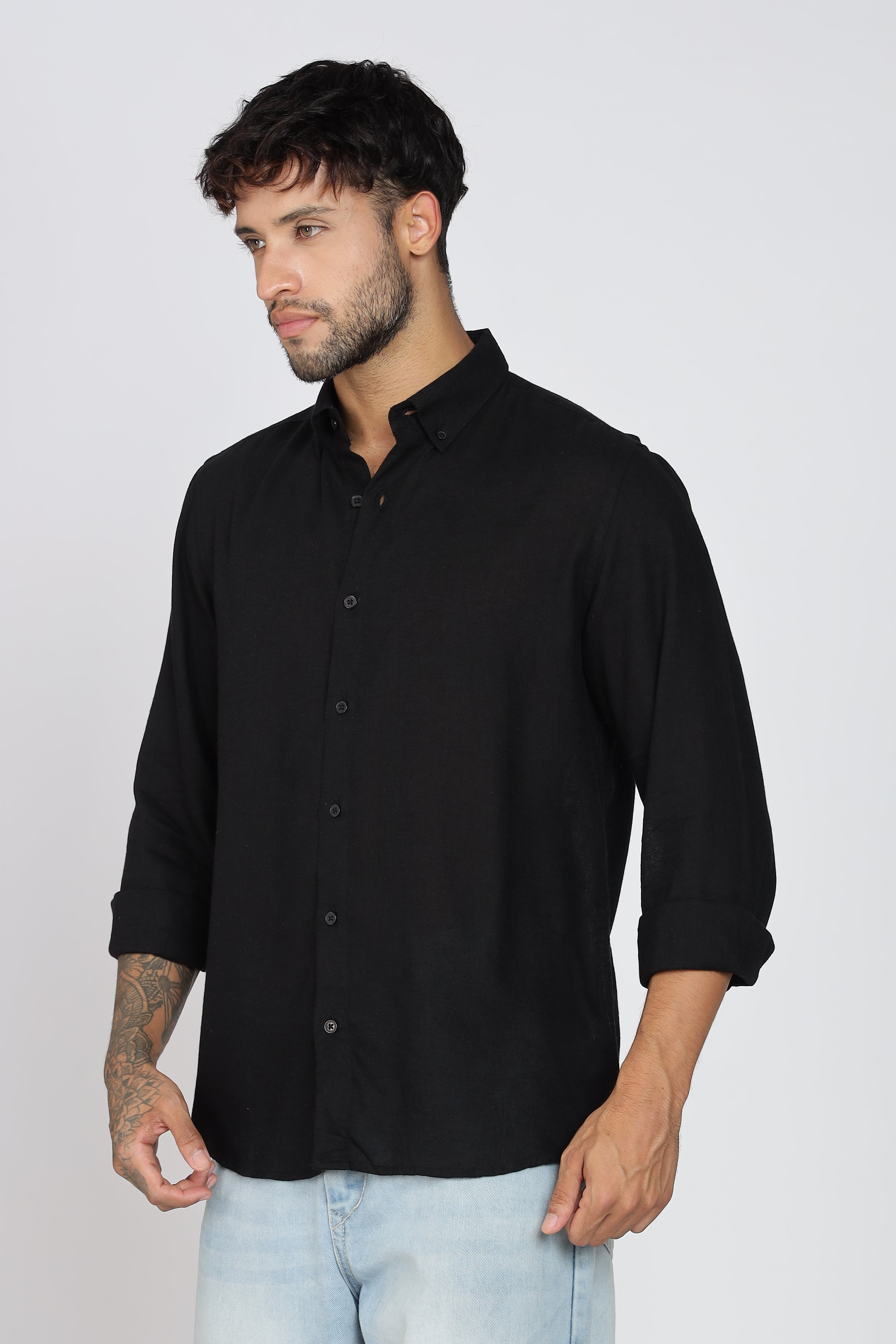 Men's Full Sleeves Plain Black Shirt | Imported Linen Fabric| Formal & Party Wear