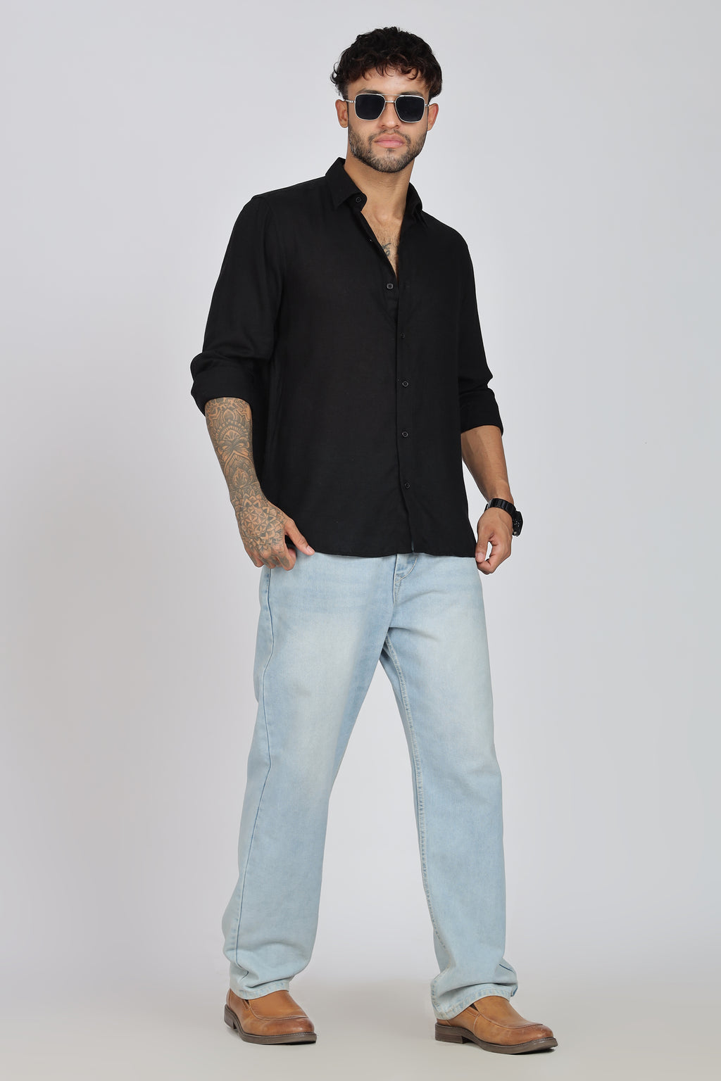 Men's Full Sleeves Plain Black Shirt | Imported Linen Fabric| Formal & Party Wear