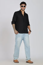 Men's Full Sleeves Plain Black Shirt | Imported Linen Fabric| Formal & Party Wear
