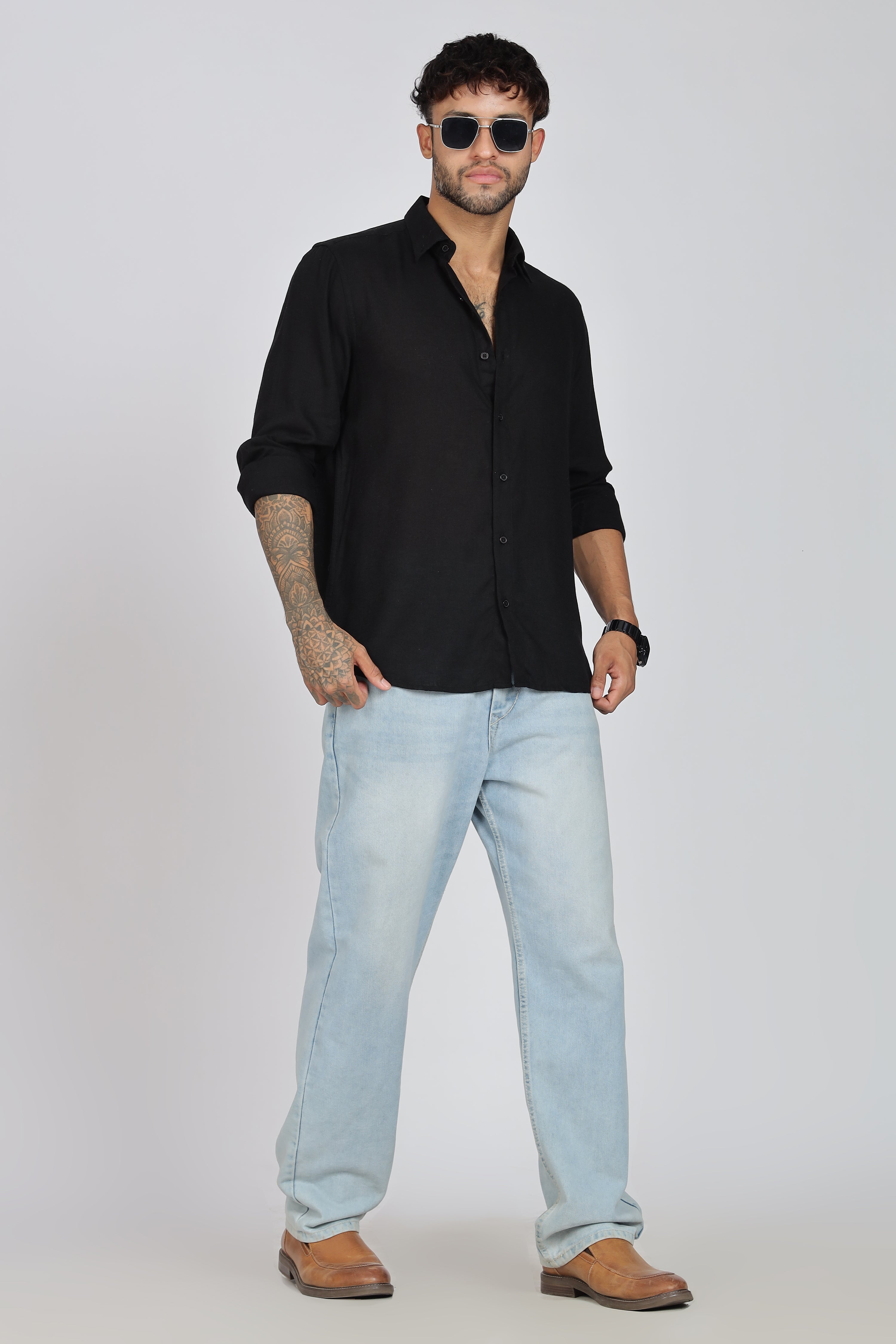 Men's Full Sleeves Plain Black Shirt | Imported Linen Fabric| Formal & Party Wear