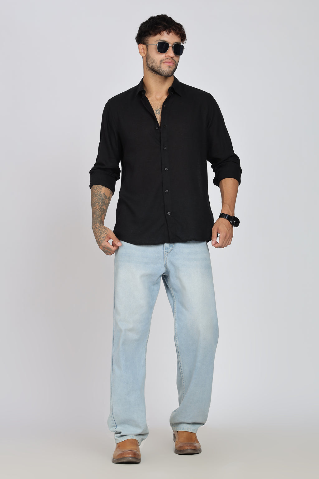 Men's Full Sleeves Plain Black Shirt | Imported Linen Fabric| Formal & Party Wear