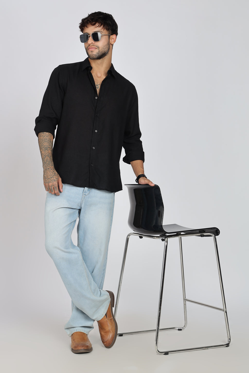 Men's Full Sleeves Plain Black Shirt | Imported Linen Fabric| Formal & Party Wear