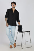 Men's Full Sleeves Plain Black Shirt | Imported Linen Fabric| Formal & Party Wear