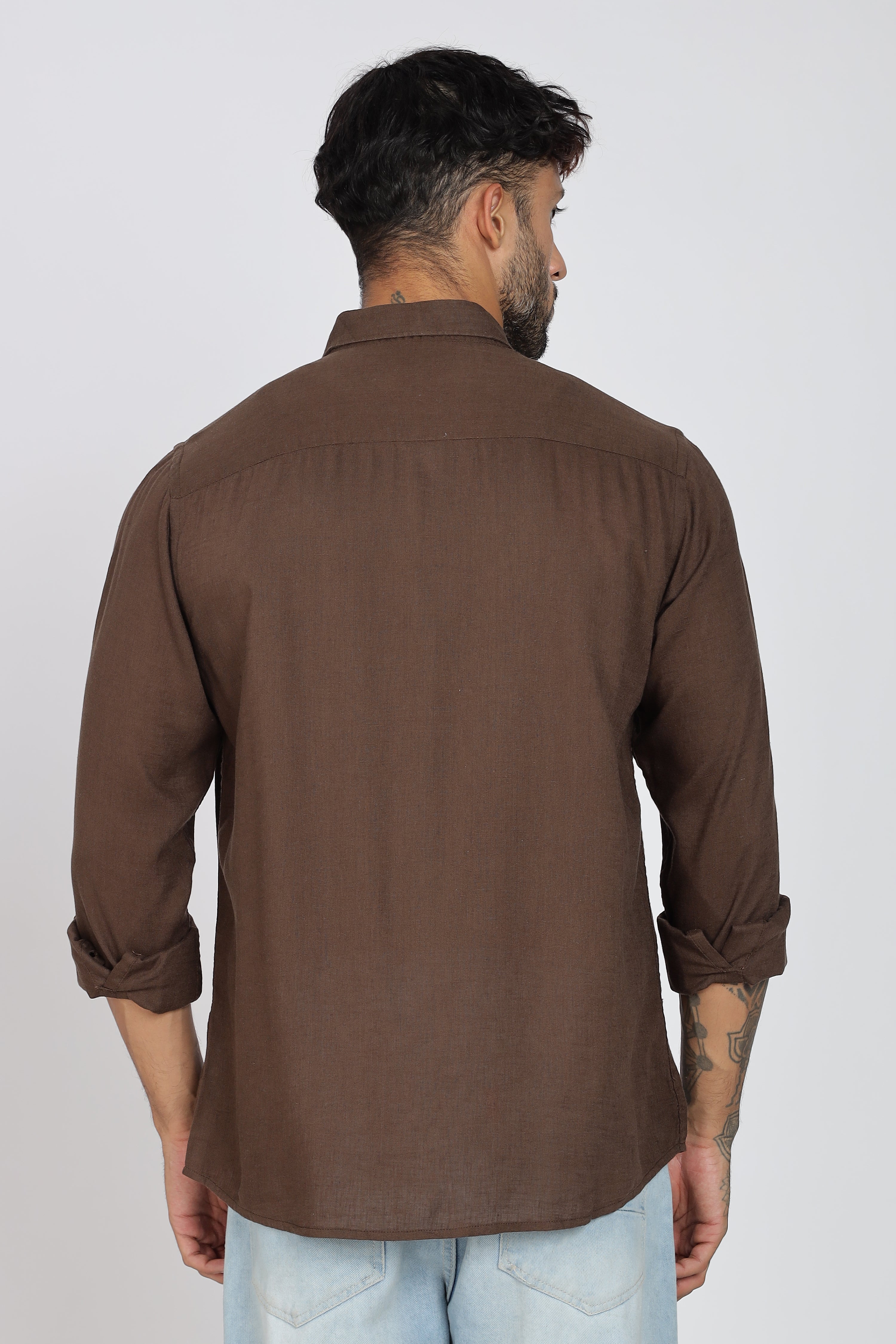 Men's Full Sleeves Plain Brown Shirt | Imported Linen Fabric | Formal & Party Wear