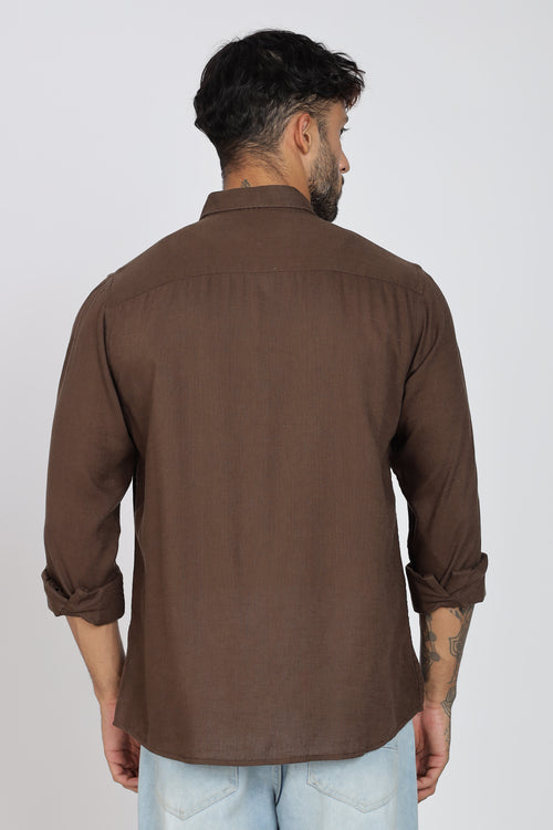 Men's Full Sleeves Plain Brown Shirt | Imported Linen Fabric | Formal & Party Wear