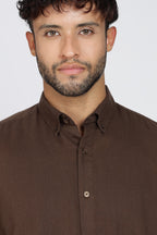 Men's Full Sleeves Plain Brown Shirt | Imported Linen Fabric | Formal & Party Wear