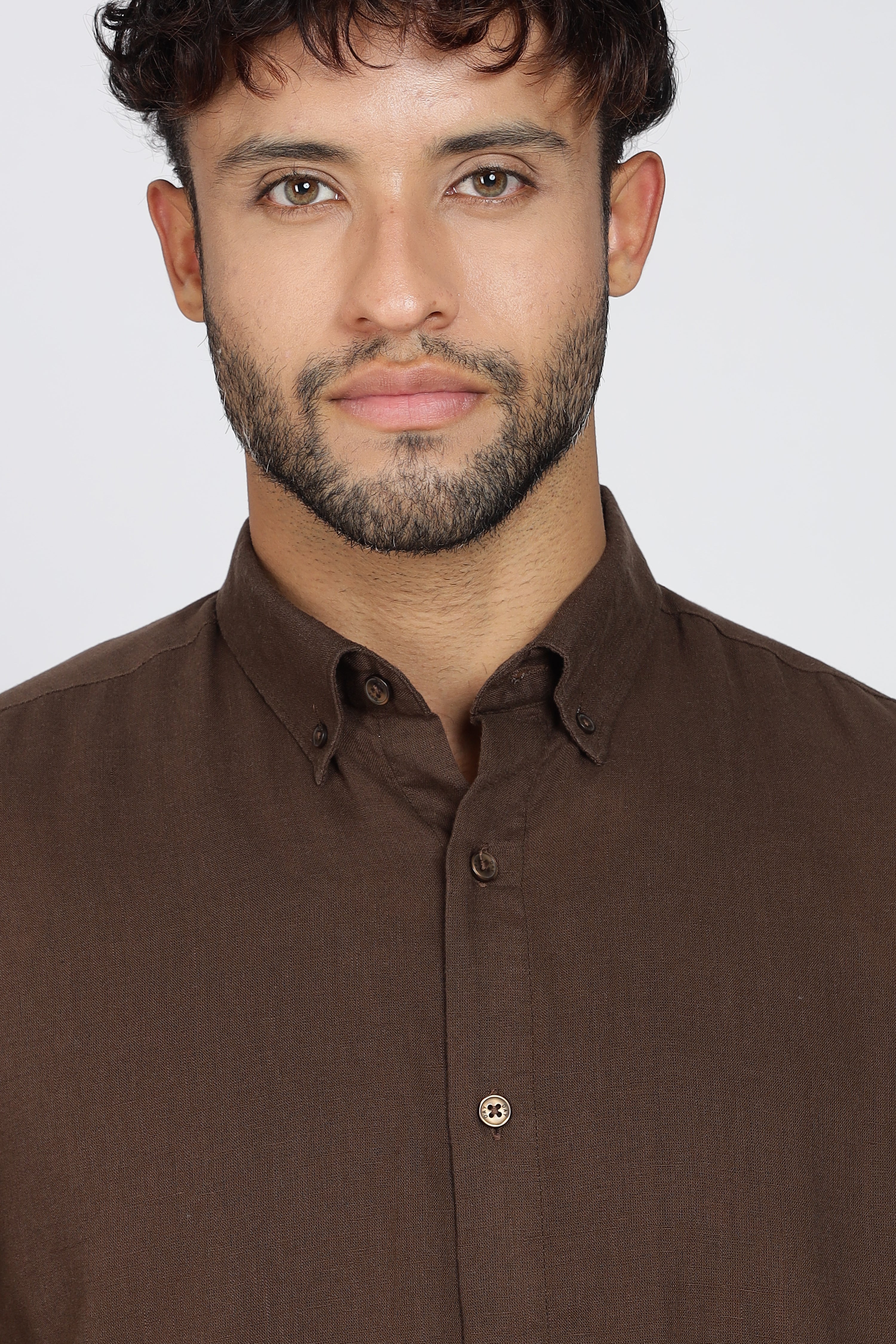 Men's Full Sleeves Plain Brown Shirt | Imported Linen Fabric | Formal & Party Wear