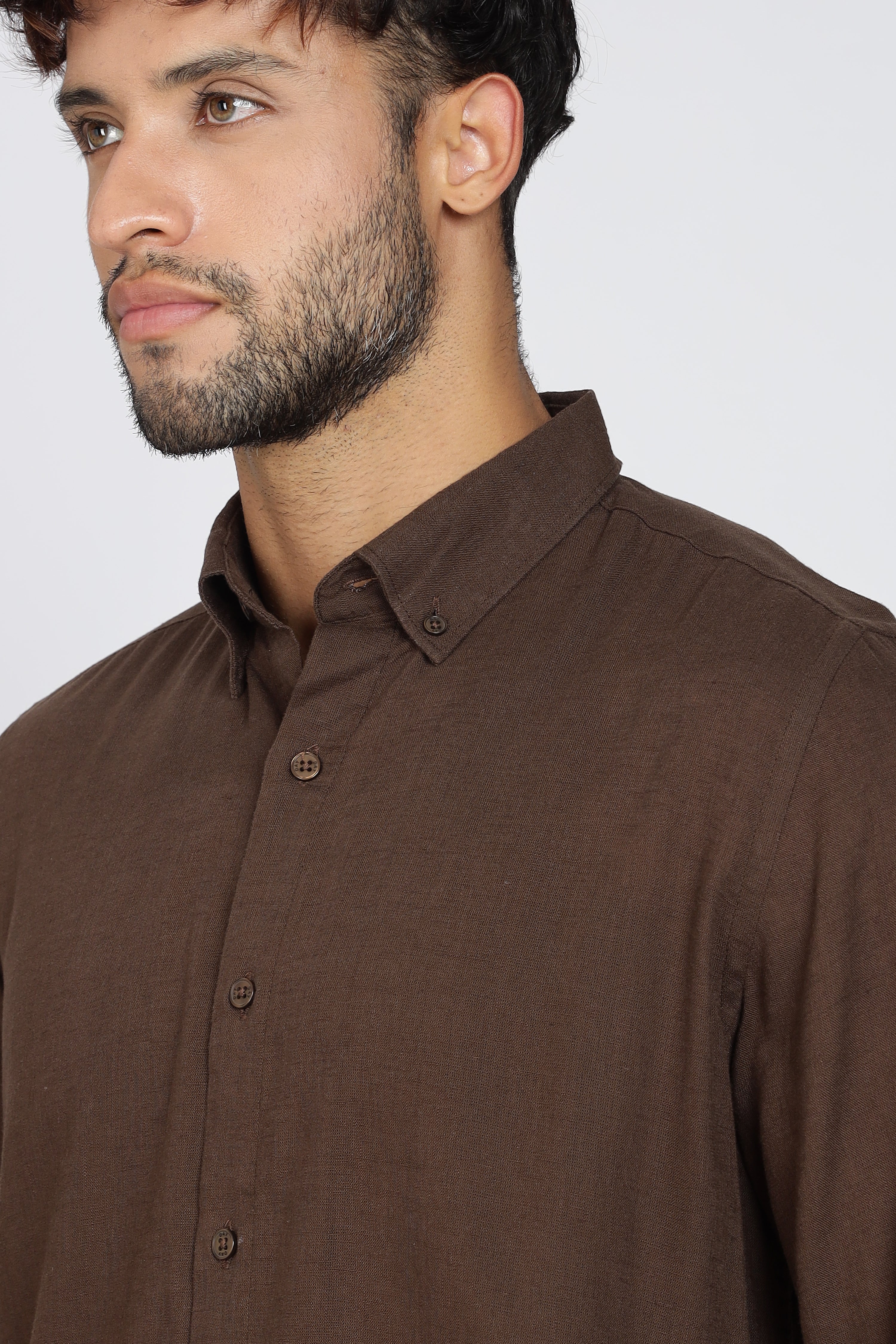 Men's Full Sleeves Plain Brown Shirt | Imported Linen Fabric | Formal & Party Wear
