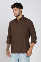 Men's Full Sleeves Plain Brown Shirt | Imported Linen Fabric | Formal & Party Wear