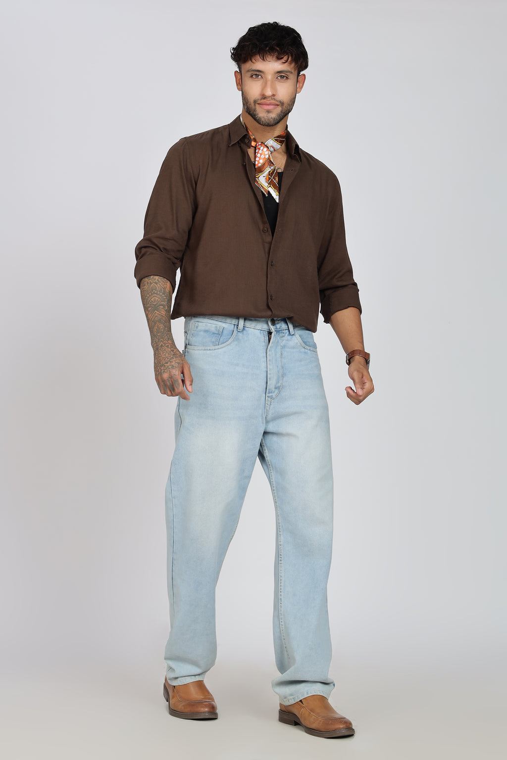 Men's Full Sleeves Plain Brown Shirt | Imported Linen Fabric | Formal & Party Wear