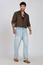Men's Full Sleeves Plain Brown Shirt | Imported Linen Fabric | Formal & Party Wear