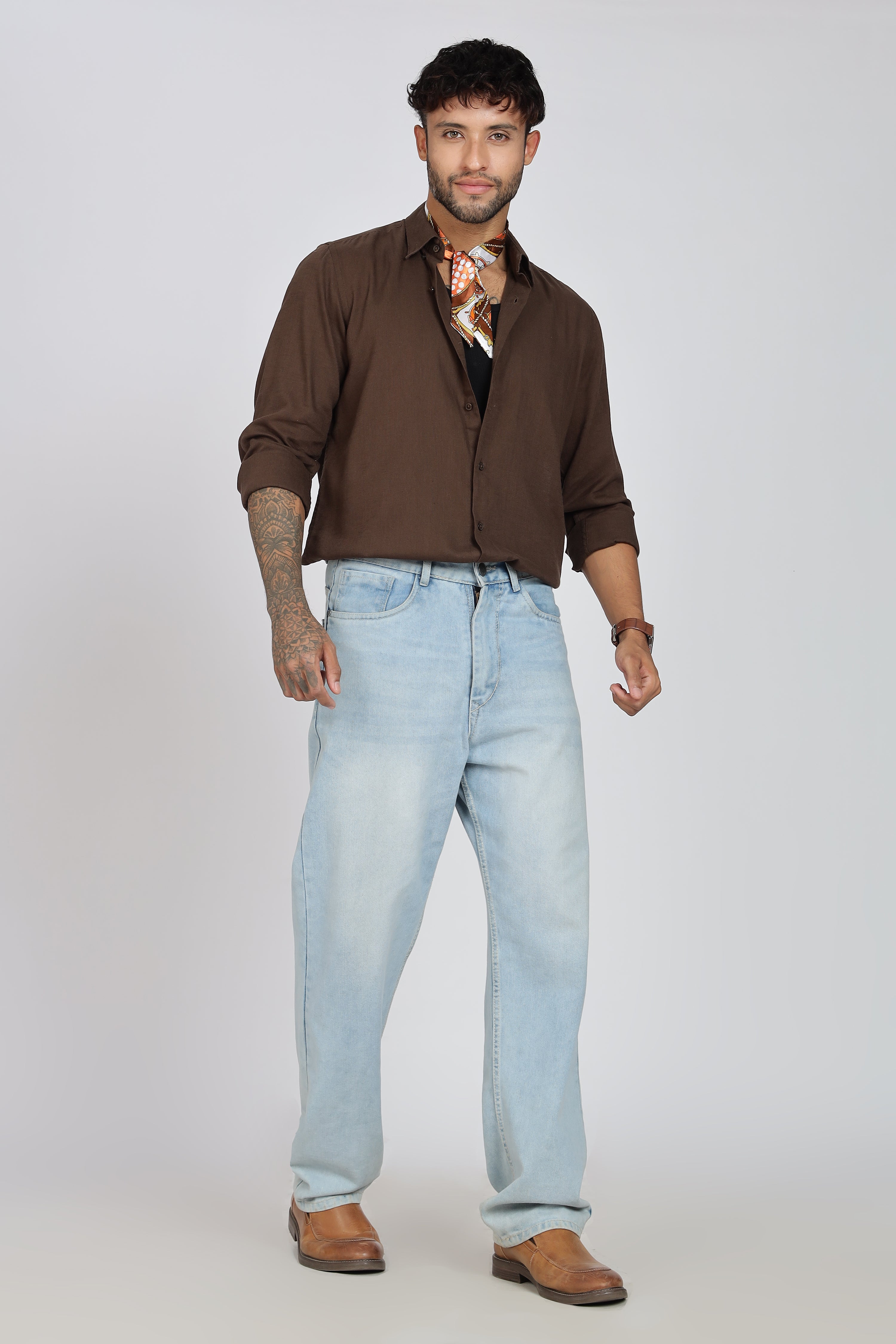 Men's Full Sleeves Plain Brown Shirt | Imported Linen Fabric | Formal & Party Wear