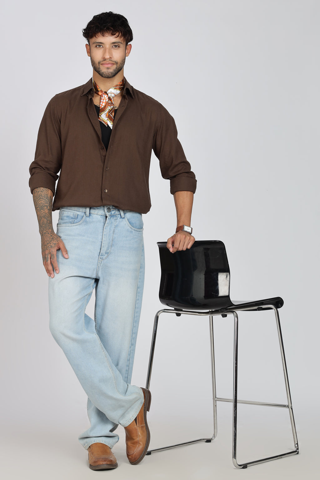Men's Full Sleeves Plain Brown Shirt | Imported Linen Fabric | Formal & Party Wear