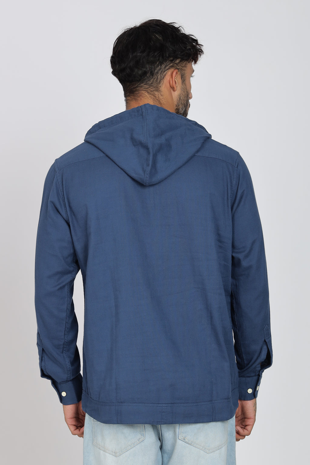 Men's Full Sleeves Plain Blue Hoodie | Imported Linen Fabric | Casual Wear