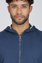Men's Full Sleeves Plain Blue Hoodie | Imported Linen Fabric | Casual Wear