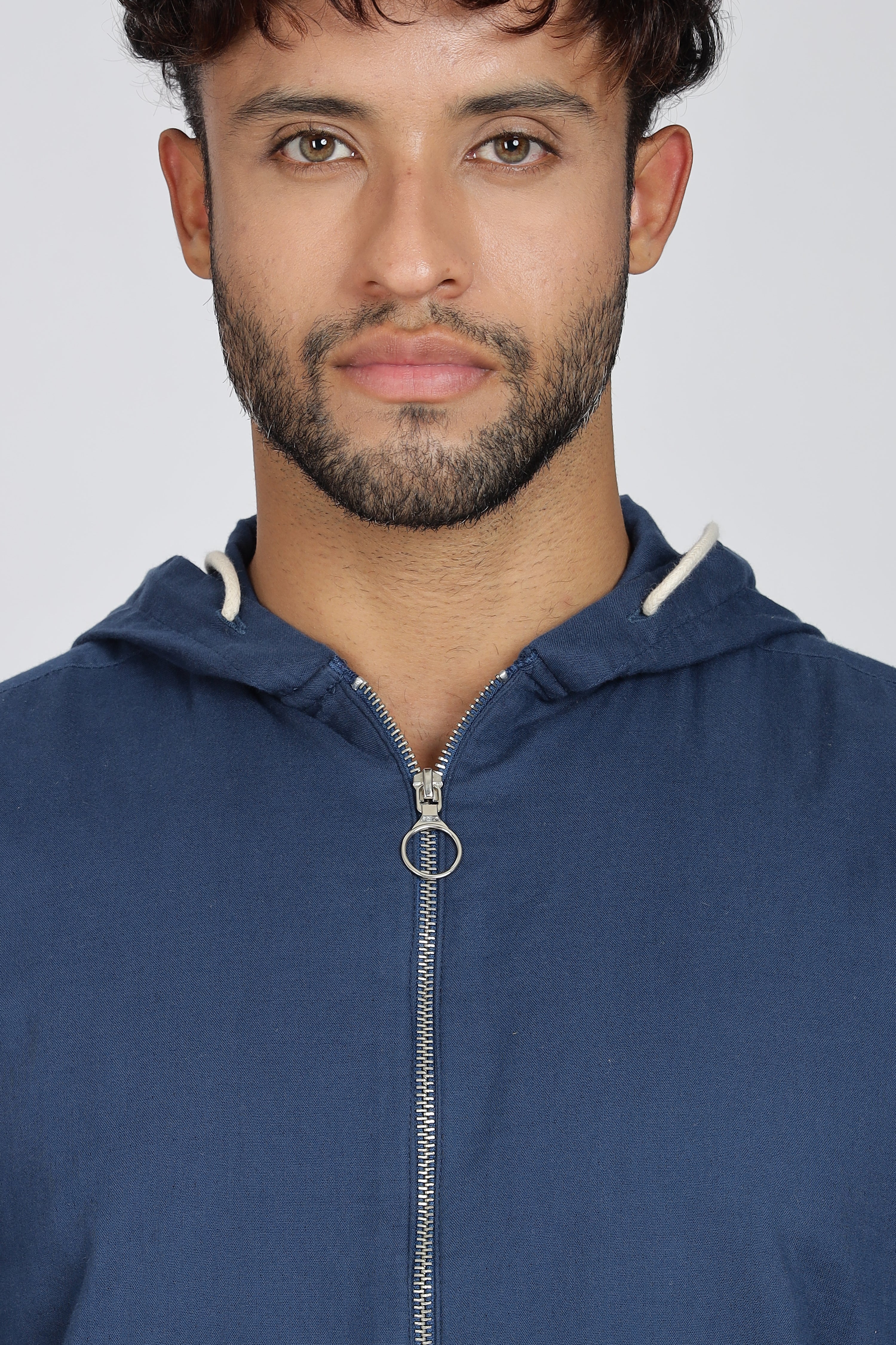 Men's Full Sleeves Plain Blue Hoodie | Imported Linen Fabric | Casual Wear