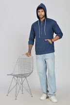 Men's Full Sleeves Plain Blue Hoodie | Imported Linen Fabric | Casual Wear