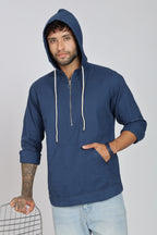 Men's Full Sleeves Plain Blue Hoodie | Imported Linen Fabric | Casual Wear