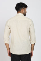 Men's Full Sleeves Plain Beige Shirt | Imported Linen Fabric | Formal & Party Wear