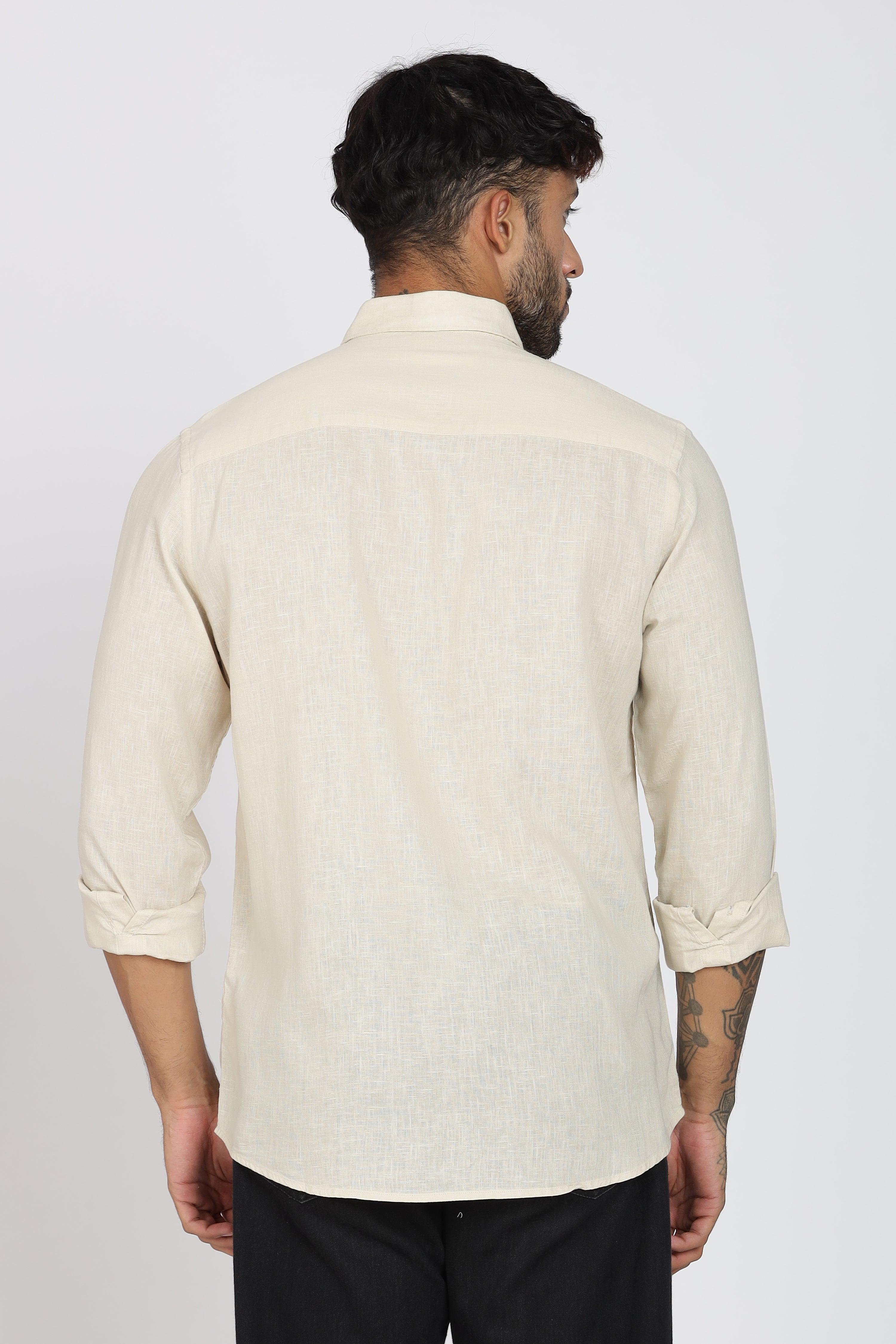 Men's Full Sleeves Plain Beige Shirt | Imported Linen Fabric | Formal & Party Wear