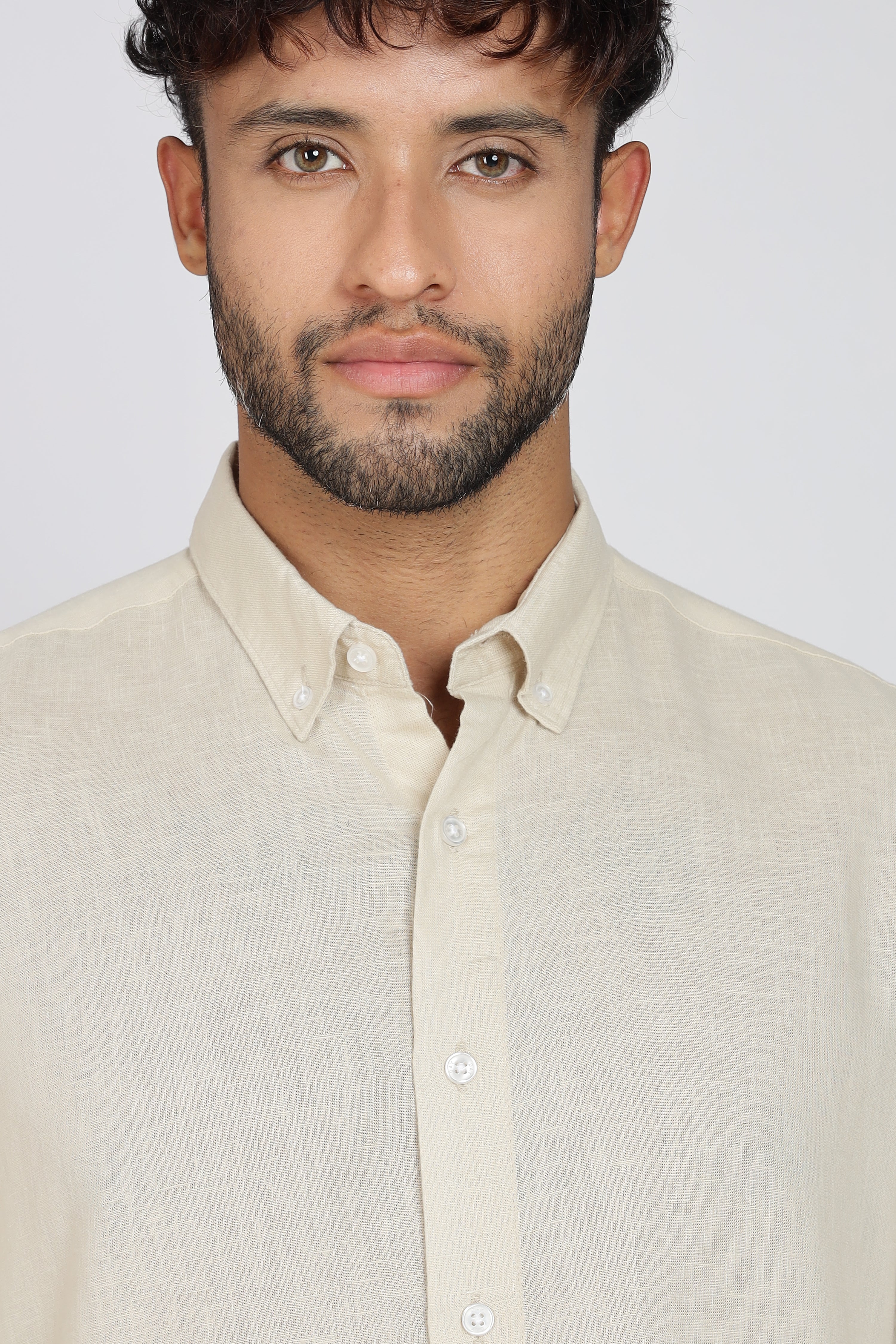 Men's Full Sleeves Plain Beige Shirt | Imported Linen Fabric | Formal & Party Wear