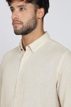 Men's Full Sleeves Plain Beige Shirt | Imported Linen Fabric | Formal & Party Wear