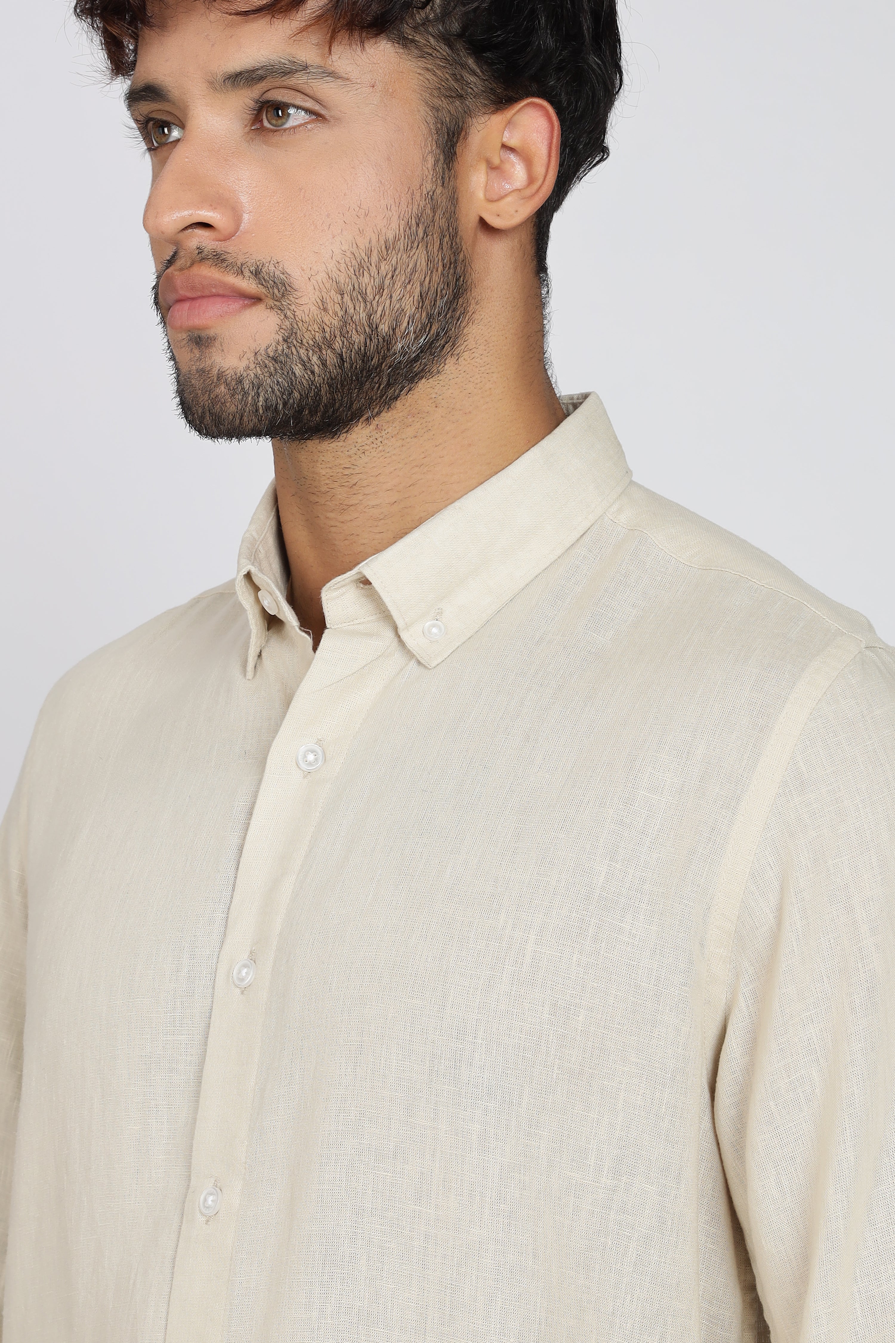 Men's Full Sleeves Plain Beige Shirt | Imported Linen Fabric | Formal & Party Wear