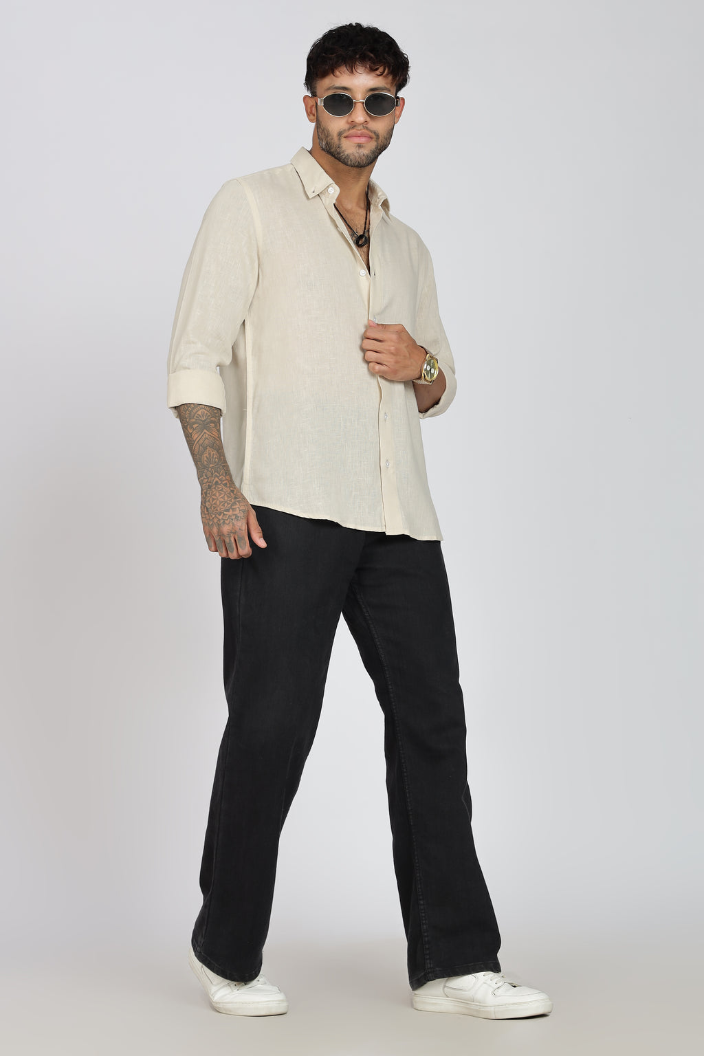 Men's Full Sleeves Plain Beige Shirt | Imported Linen Fabric | Formal & Party Wear