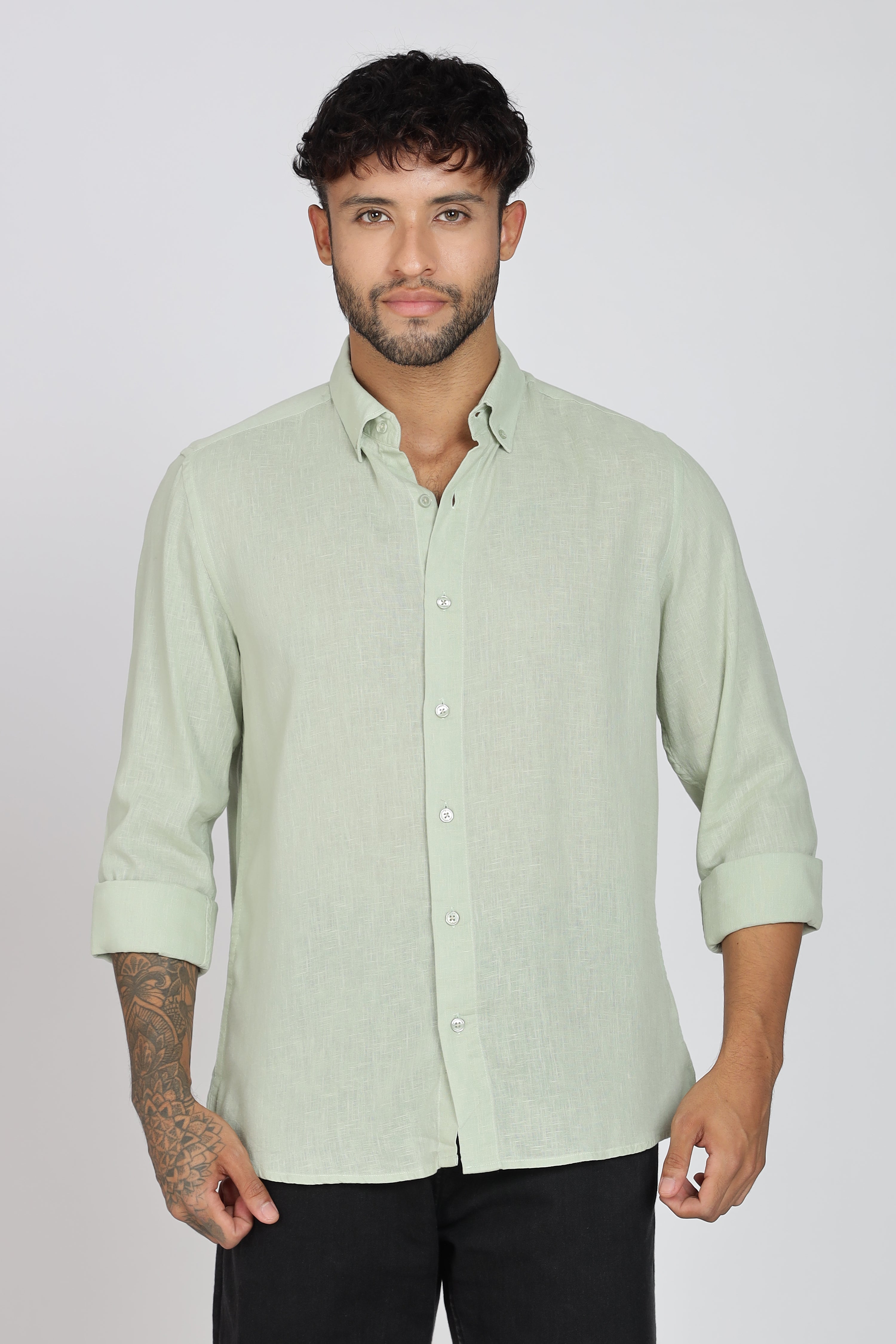 Men's Full Sleeves Plain Pista Shirt | Imported Linen Fabric | Formal & Party Wear