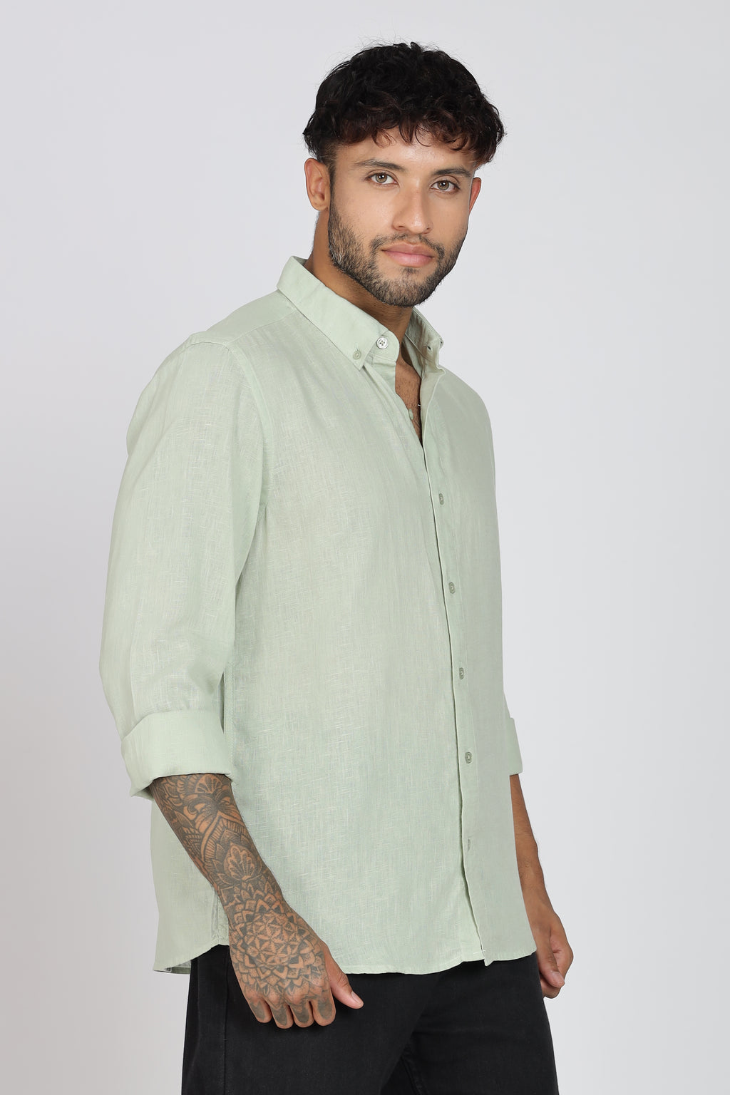 Men's Full Sleeves Plain Pista Shirt | Imported Linen Fabric | Formal & Party Wear
