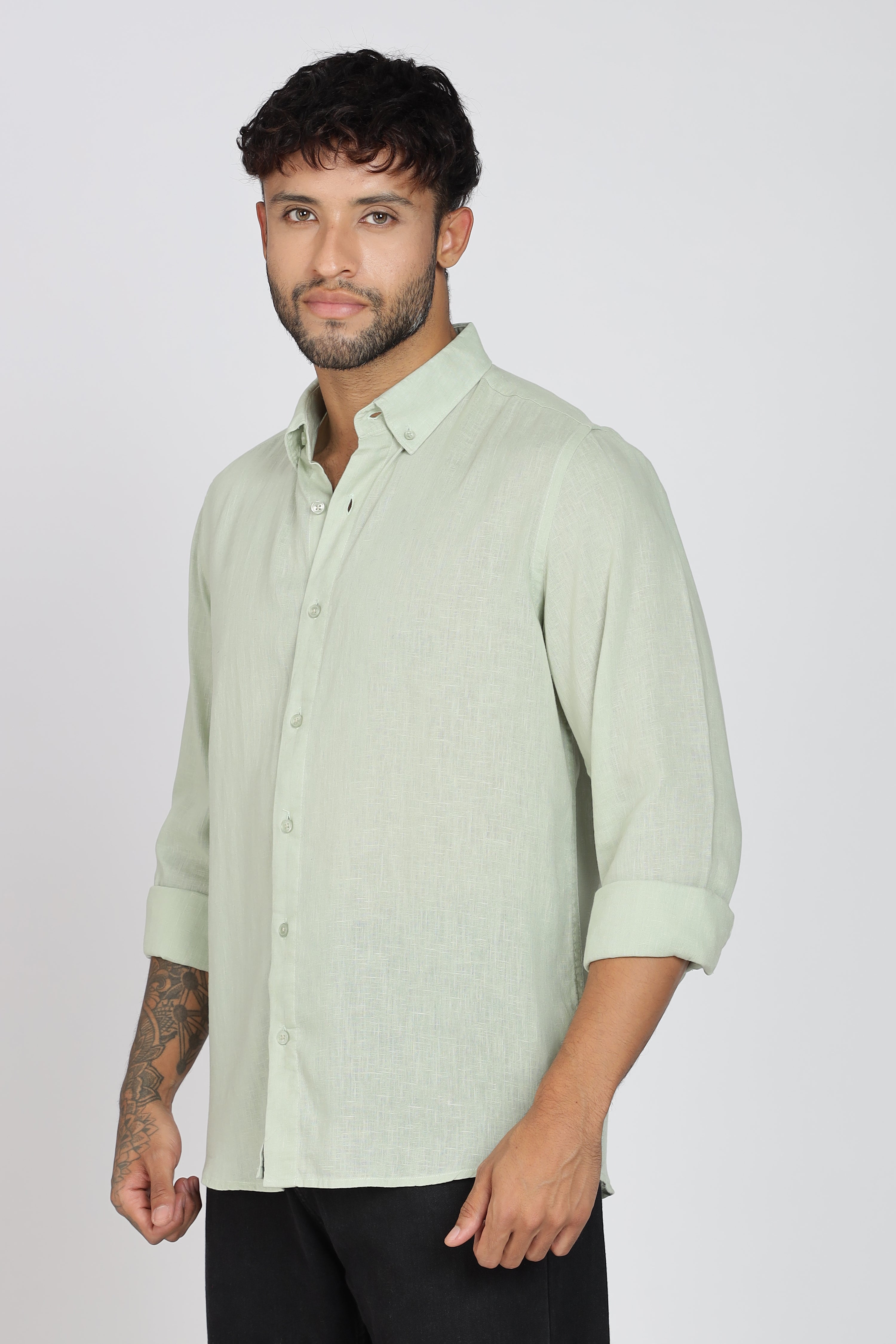 Men's Full Sleeves Plain Pista Shirt | Imported Linen Fabric | Formal & Party Wear