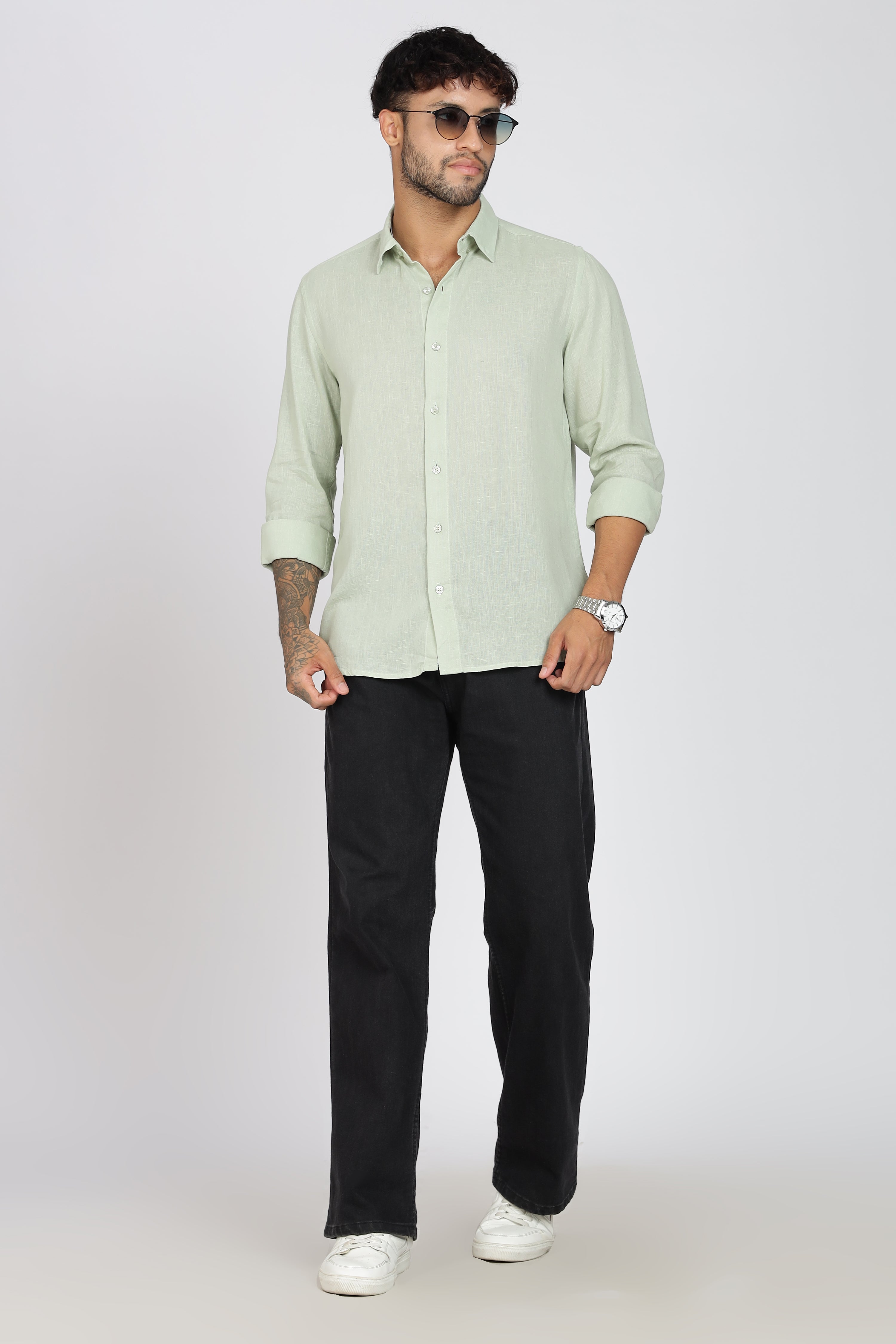 Men's Full Sleeves Plain Pista Shirt | Imported Linen Fabric | Formal & Party Wear
