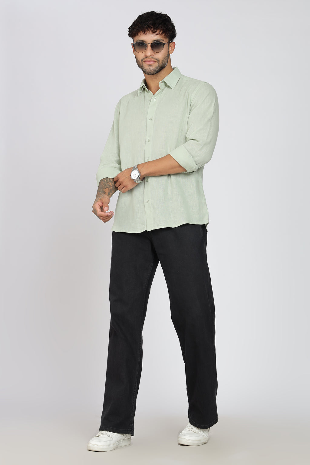 Men's Full Sleeves Plain Pista Shirt | Imported Linen Fabric | Formal & Party Wear